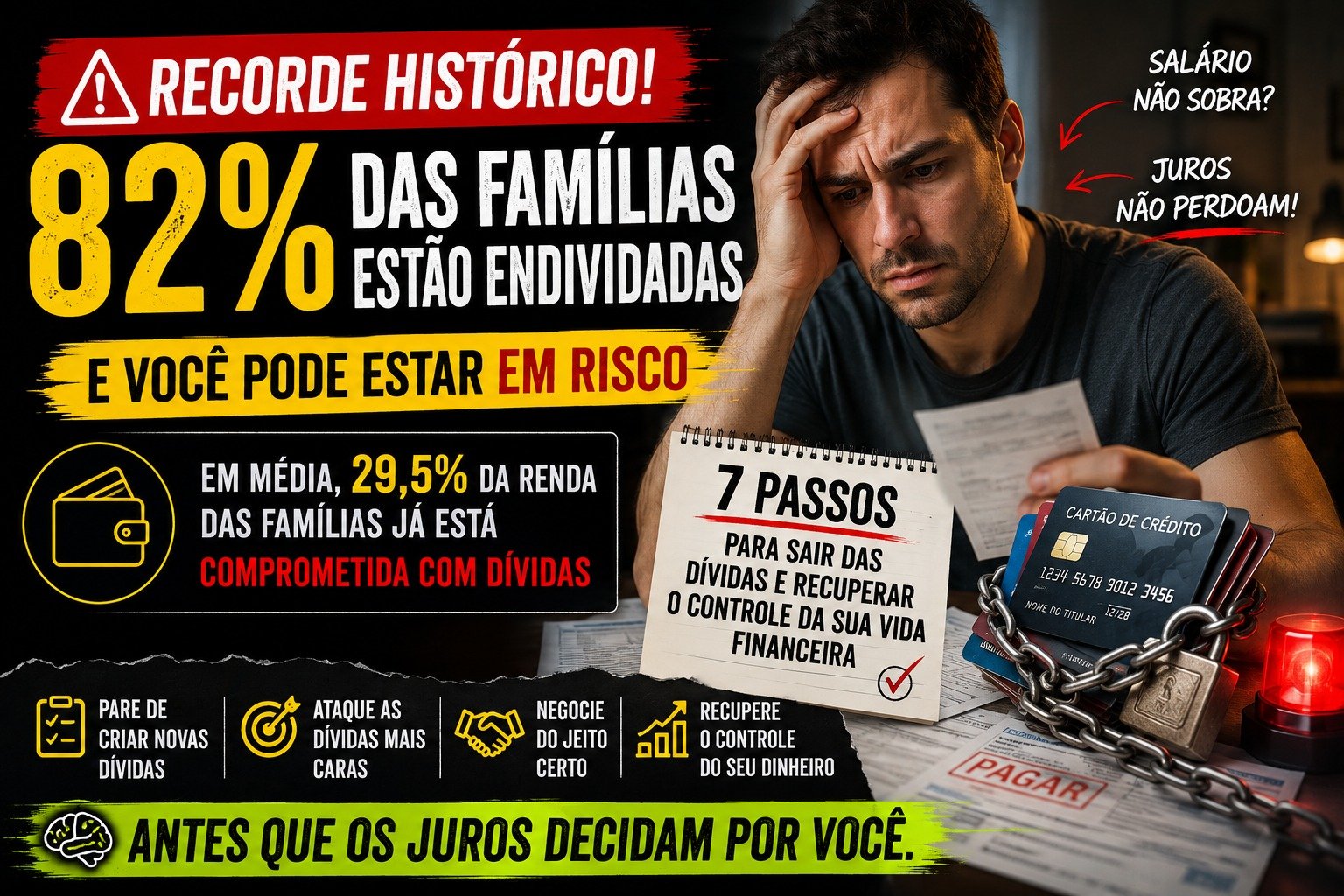 82% das famílias estão endividadas: 7 passos para sair das dívidas antes que os juros decidam por você