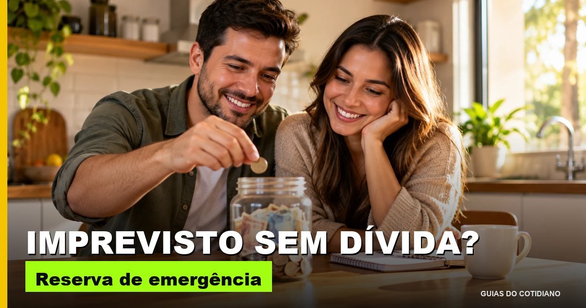 Casal sorrindo colocando moedas em um pote de vidro para a reserva de emergência